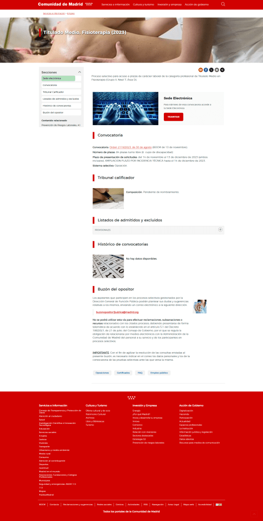 Convocatoria para cubrir 105 plazas de Titulado Medio en Fisioterapia en la Comunidad de Madrid