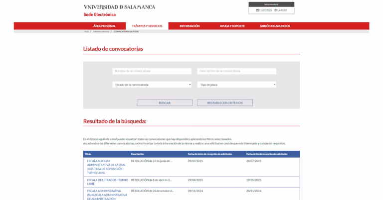 Convocatoria proceso selectivo para cubrir 63 plazas de la Escala Auxiliar Administrativa de la Universidad de Salamanca