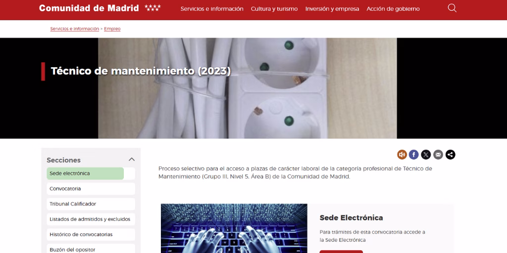 Abierta convocatoria para cubrir 84 plazas de Técnico/a de Mantenimiento en la Comunidad de Madrid. Consulta requisitos, sistema selectivo y plazo hasta el 11 de junio de 2025.